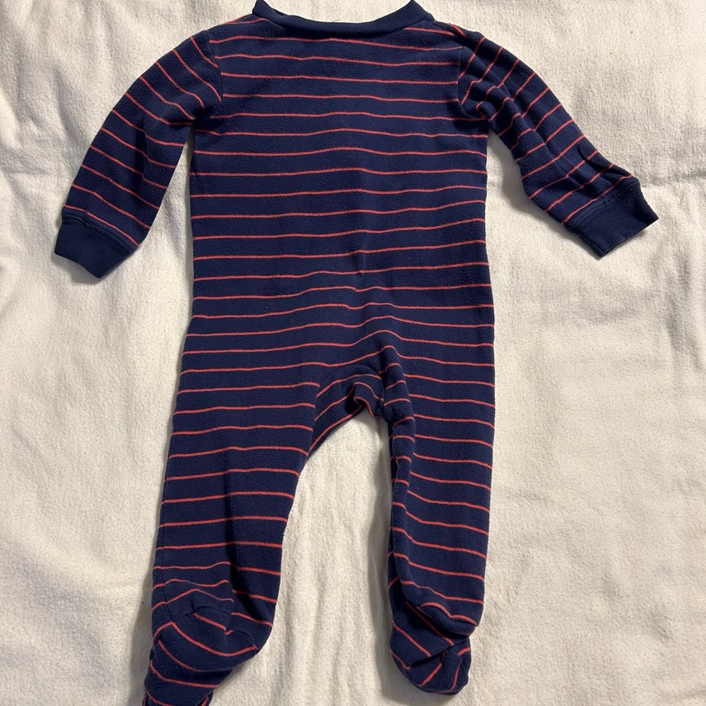 Carter's Blue and Red Striped Footie Dog Pajamas - Picture 2 of 5